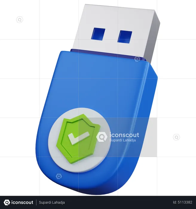 Flash Disk With Green Shield  3D Icon