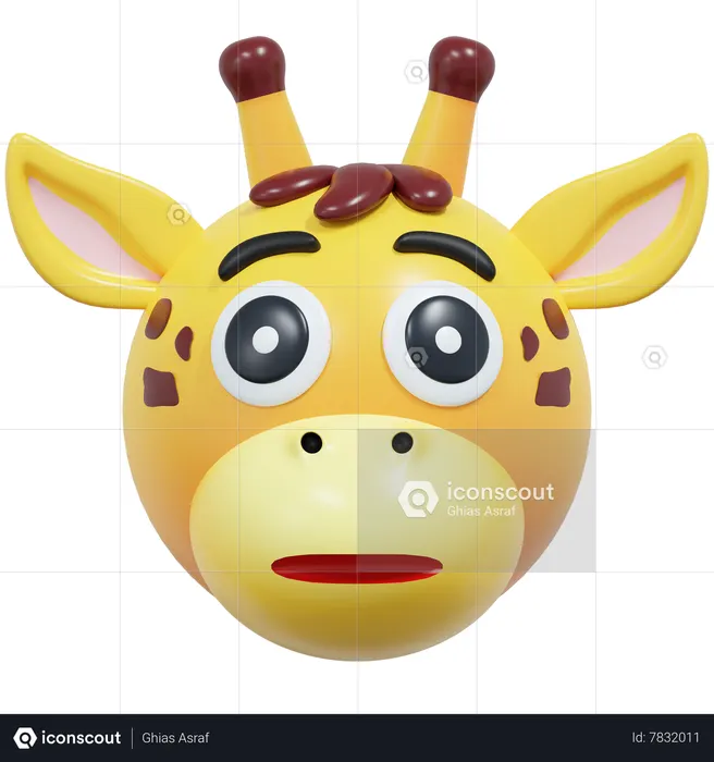 Flat Face Giraffe Emoticon Emoji 3D Icon