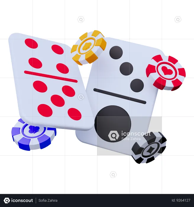 Flaying Domino Dice and Chips  3D Icon