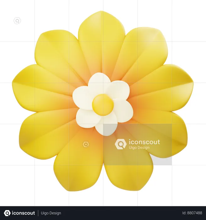 Fleur blanche jaune  3D Icon