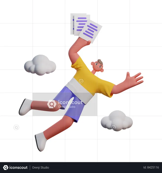Floating Man Holding Invoice Paper  3D Illustration
