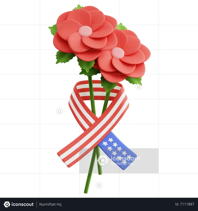 Flor con cinta de bandera americana  3D Icon