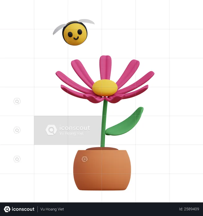 Flower and Bee  3D Illustration
