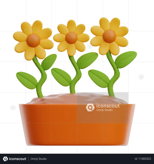 Flower Bucket  3D Icon