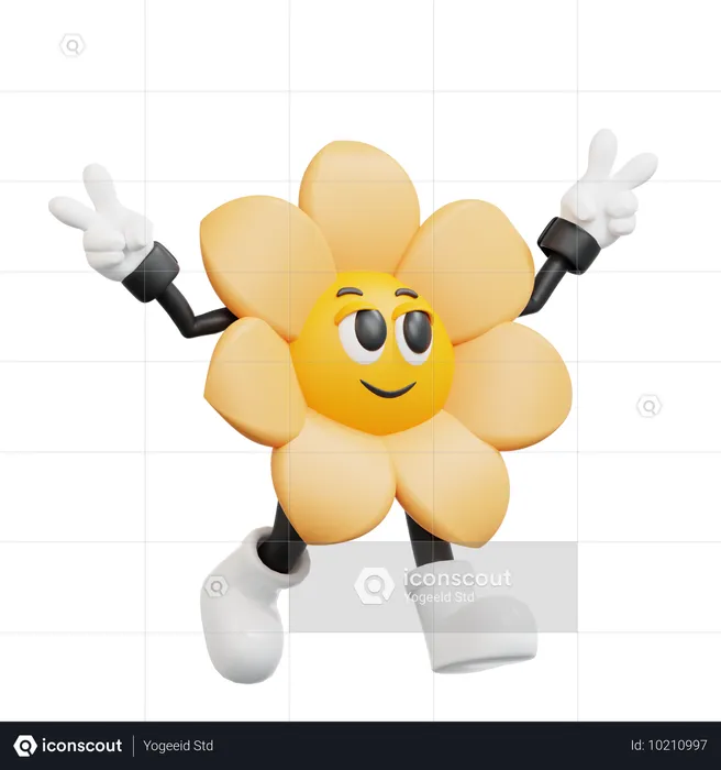 Flower Retro Character Walk  3D Illustration