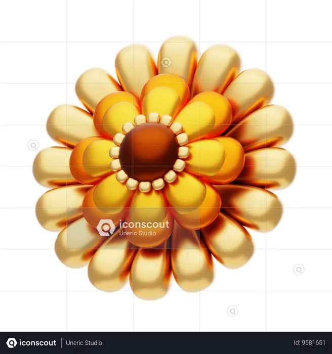 Flower Shape Orange Has Many Petals  3D Icon