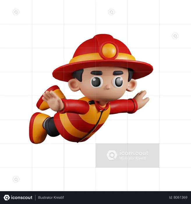 Flying Fireman  3D Illustration