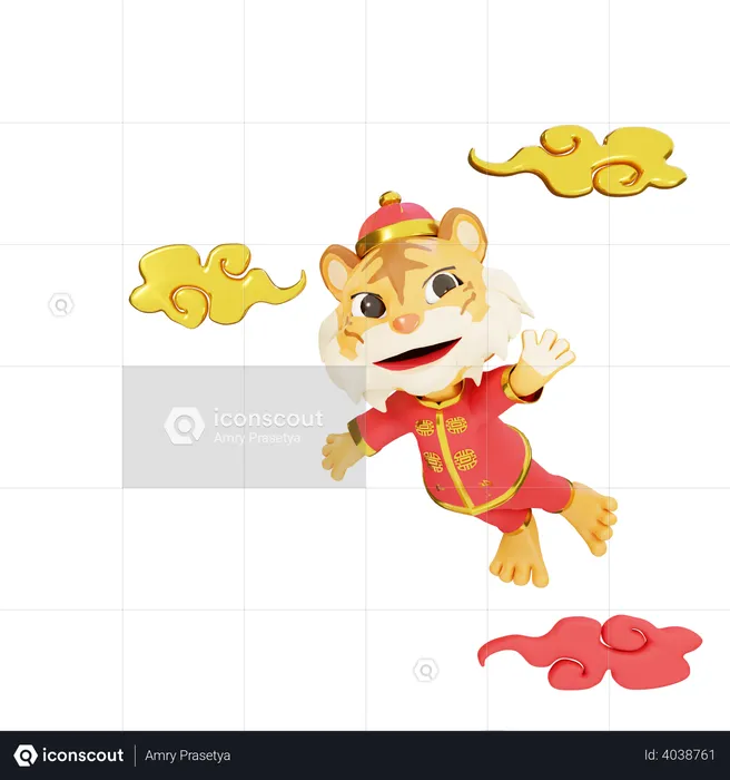 Flying male tiger  3D Illustration