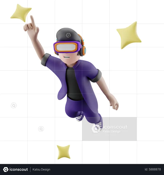 Flying metaboy enjoying vr teachnology  3D Illustration