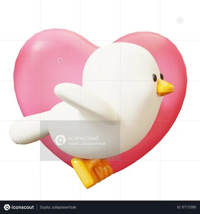 Flying Pigeon With Heart  3D Icon