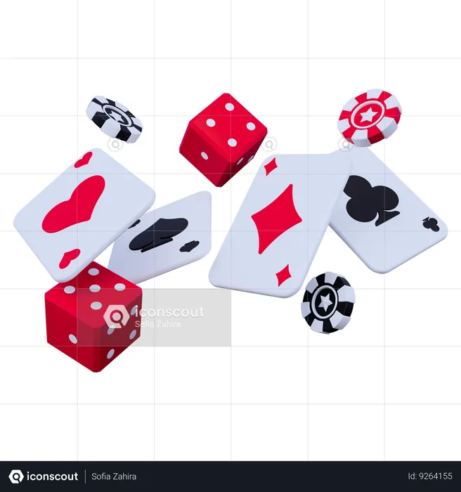 Flying Poker Cards and Chips  3D Icon