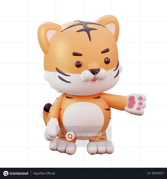 Tigre mascote chinês fofo mostrando algo com a mão  3D Illustration