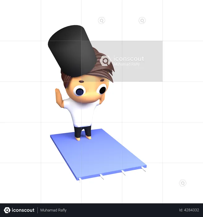 Personagem bonito de menino muçulmano com boné de oração shalat rezando bem para o Ramadã  3D Illustration