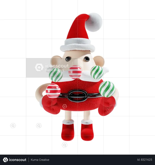 Fofo papai noel com bola de natal  3D Illustration