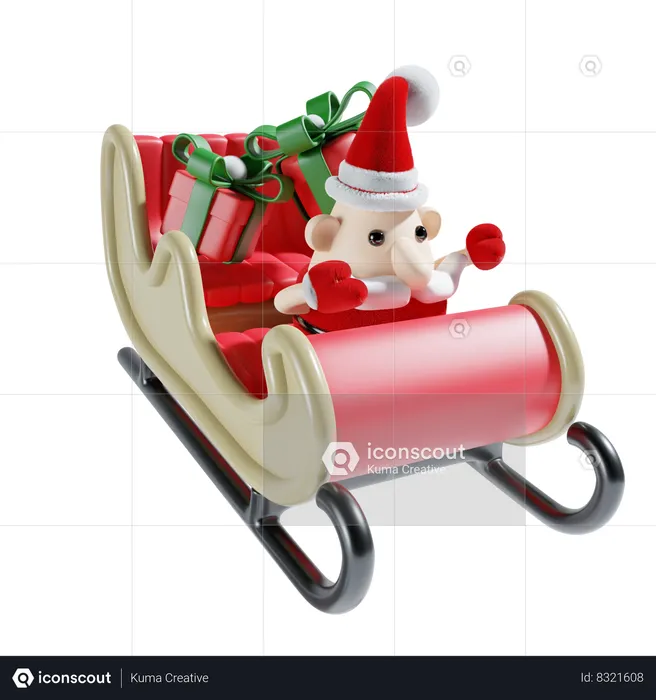 Fofo papai noel com carruagem  3D Illustration