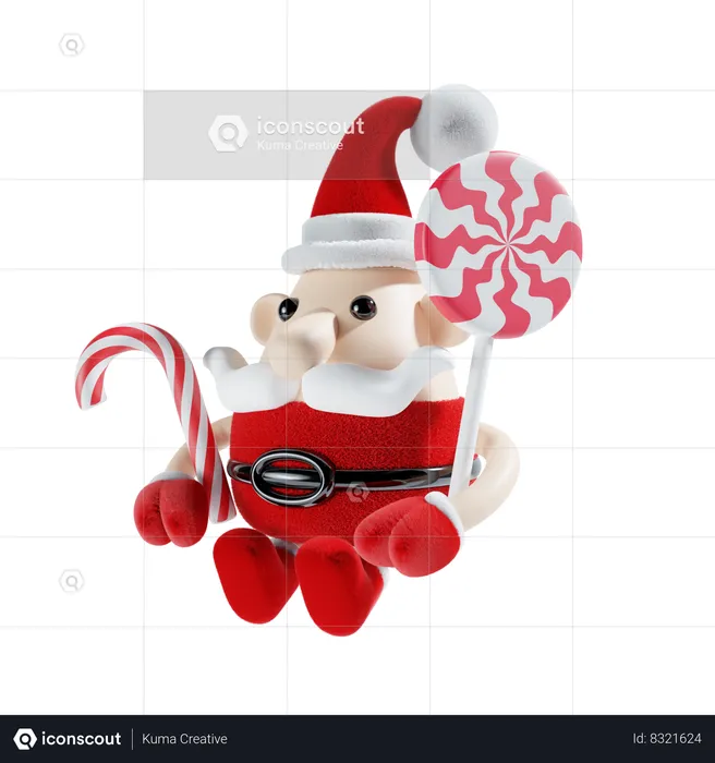 Lindo papai noel com doces  3D Illustration