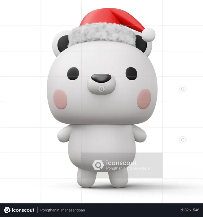 Urso polar fofo com chapéu de Natal  3D Illustration