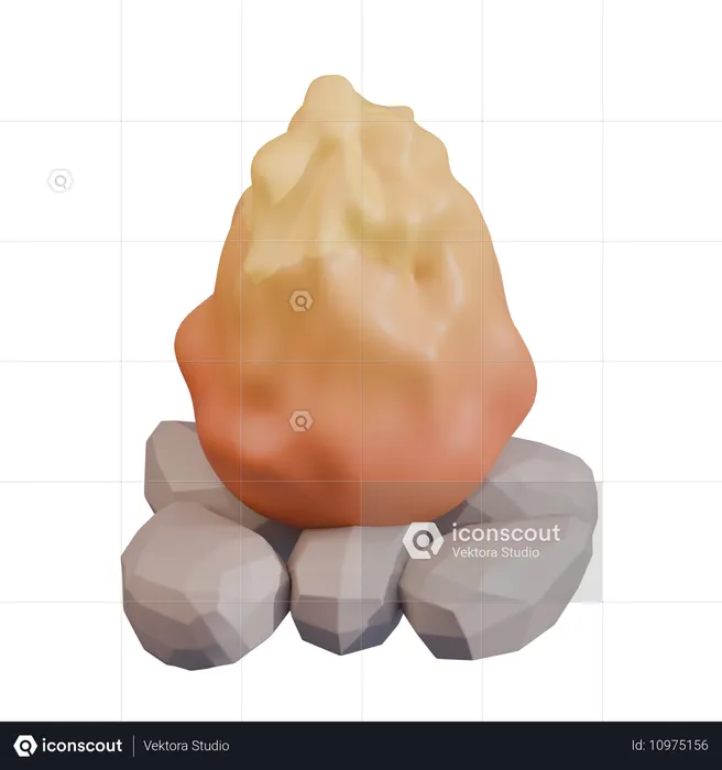 Fogueira de pedra com chamas ardentes  3D Icon