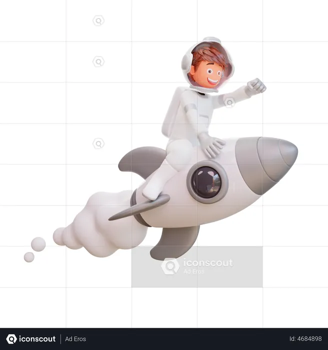 Foguete voador de astronauta  3D Illustration