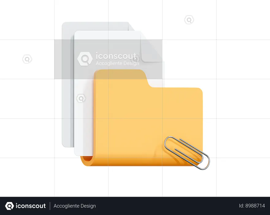 Folder With Documents And Paperclip  3D Icon