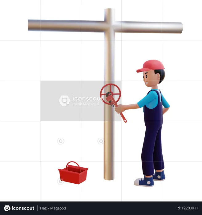Fontanero reparando accesorios de tuberías con un juego de herramientas  3D Icon