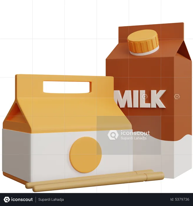 Food Box And Milk Box  3D Icon