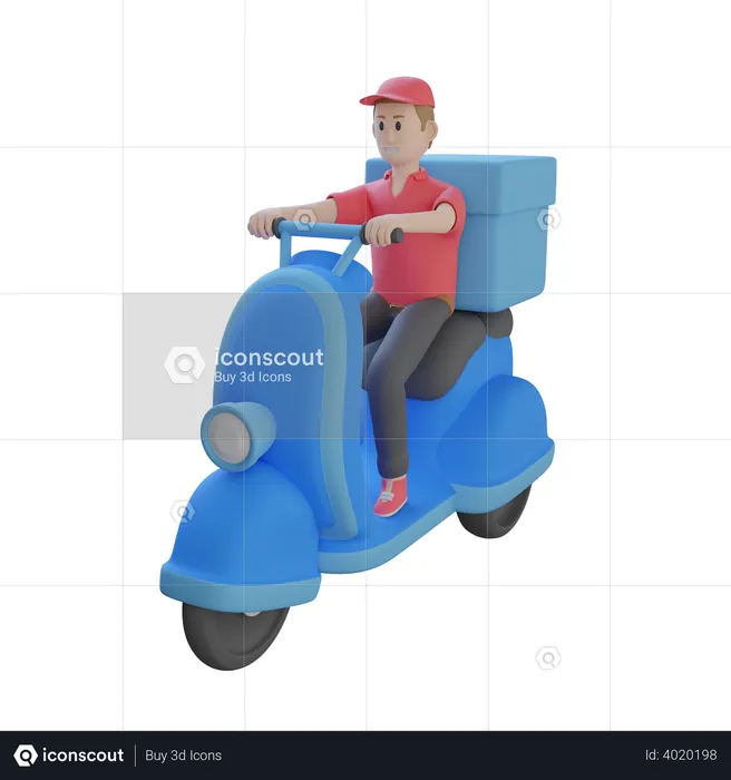 Food Delivery Agent riding two wheeler  3D Illustration