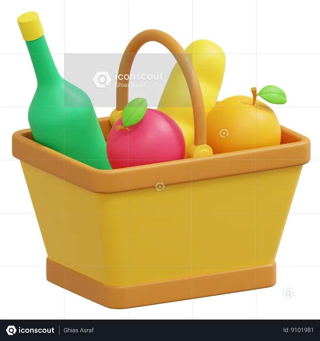 Food In The Picnic Bucket  3D Icon