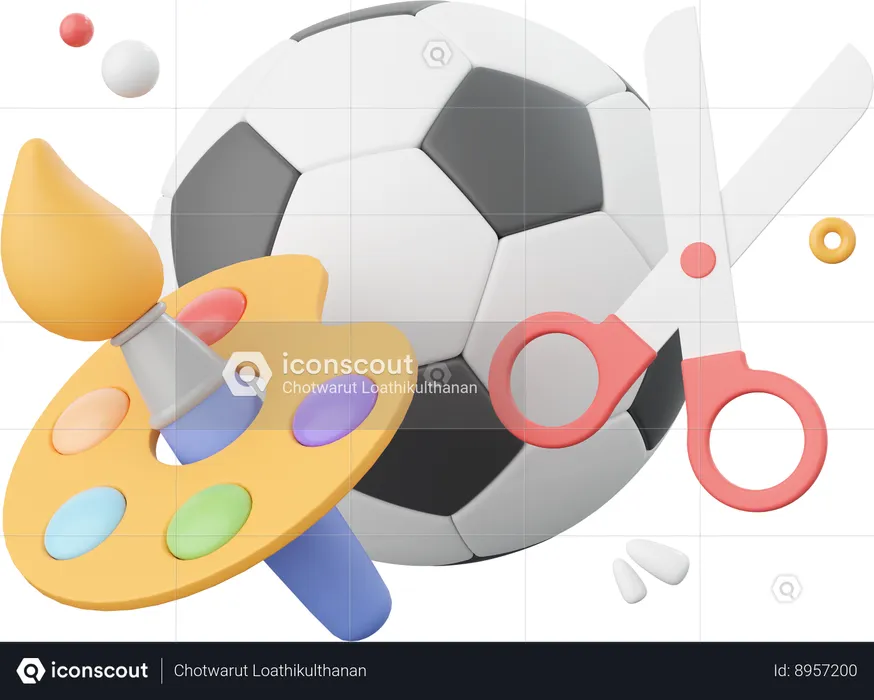 Football avec pinceau et palette de couleurs avec ciseaux  3D Icon