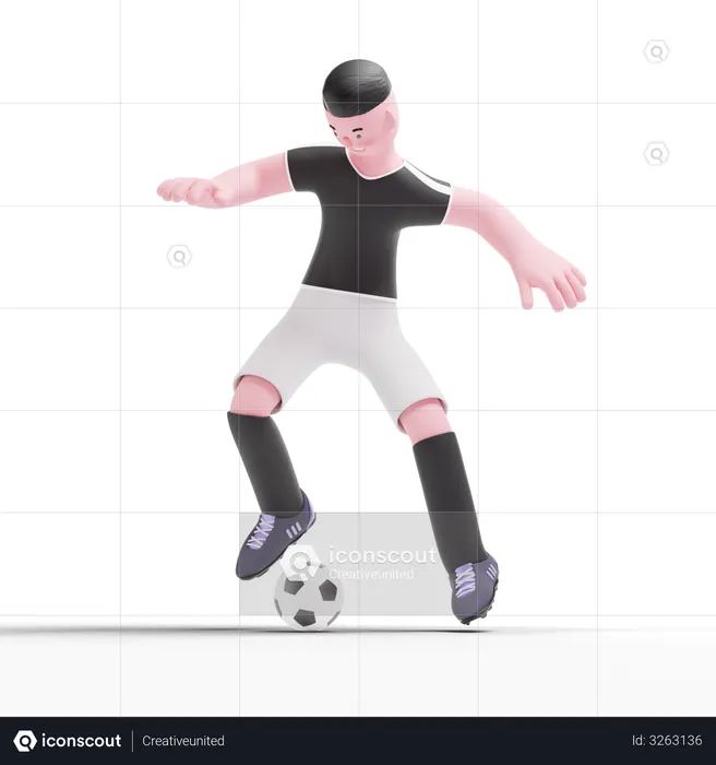 Football Player dribbling ball  3D Illustration