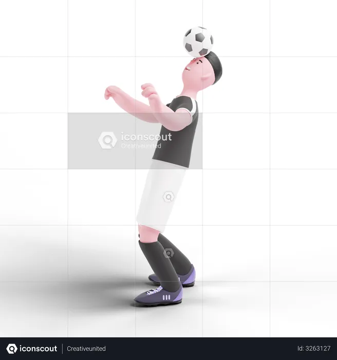 Football Player dribbling ball with head  3D Illustration