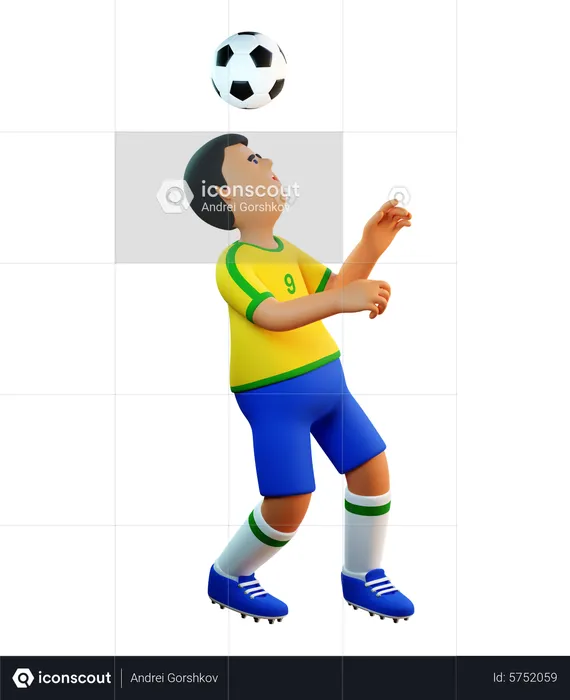 Football player hits the ball with his head  3D Illustration