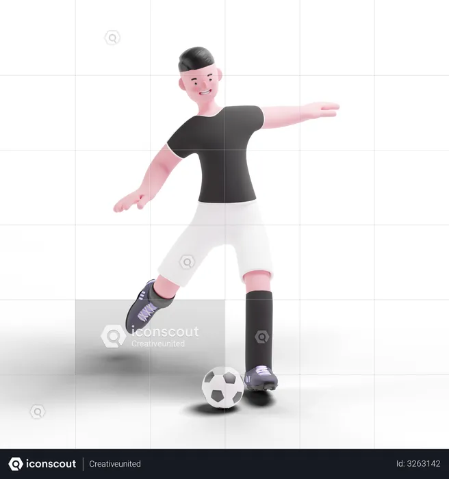Football Player kicking ball for goal  3D Illustration