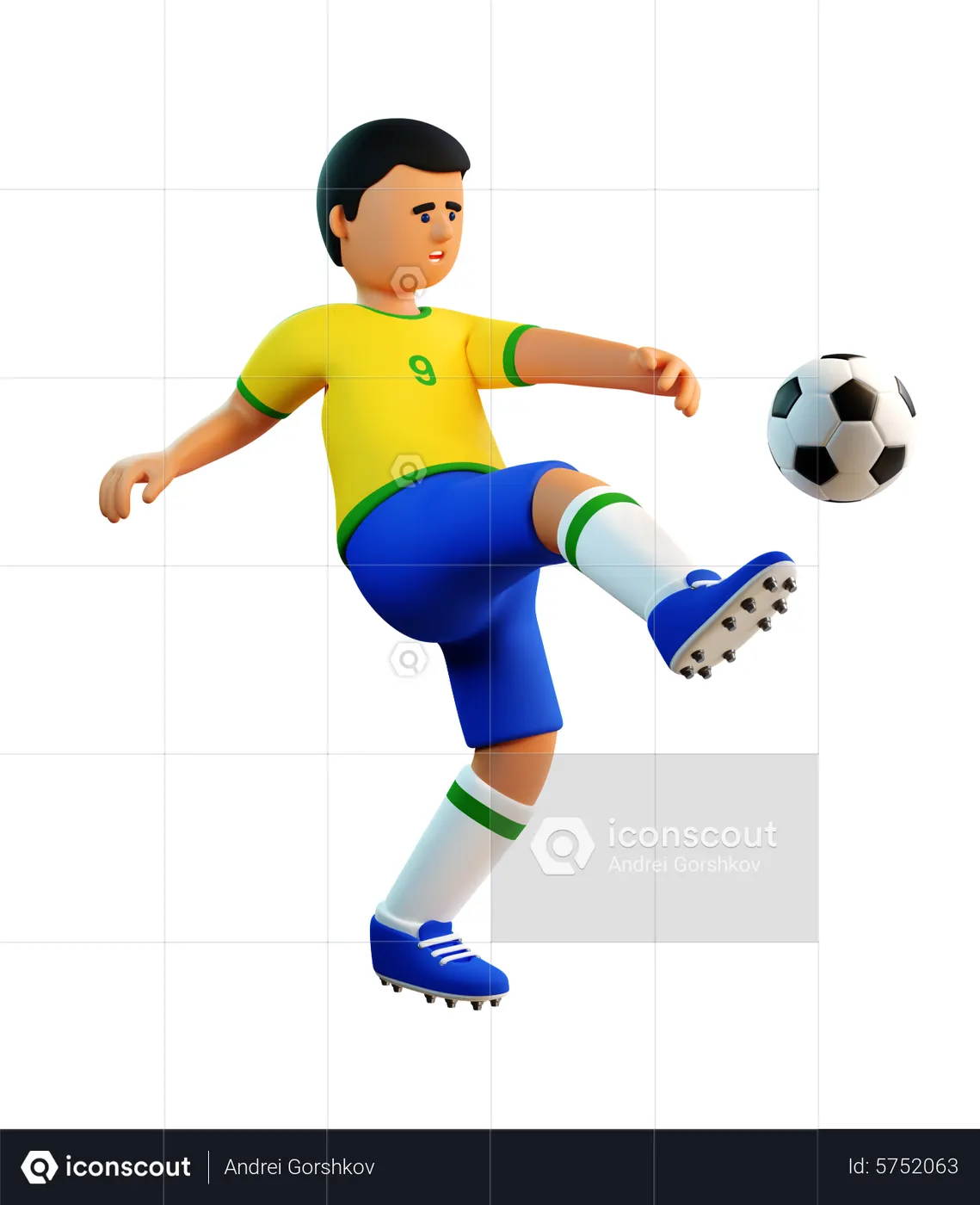 Football player kicks the ball 3D Illustration download in PNG, OBJ or