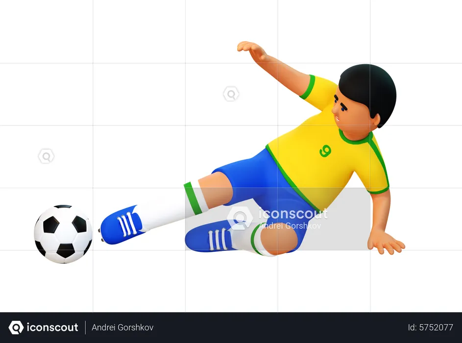 Football player makes sliding tackle in the game  3D Illustration
