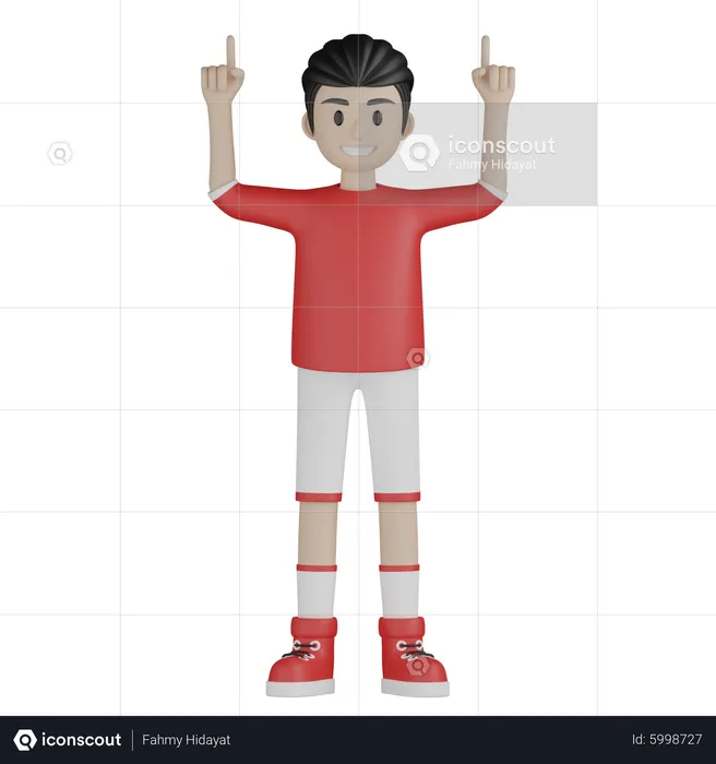 Football player pointing up while hands up  3D Illustration
