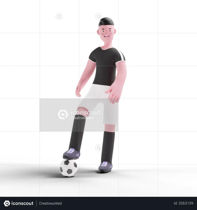 Football Player standing with football  3D Illustration