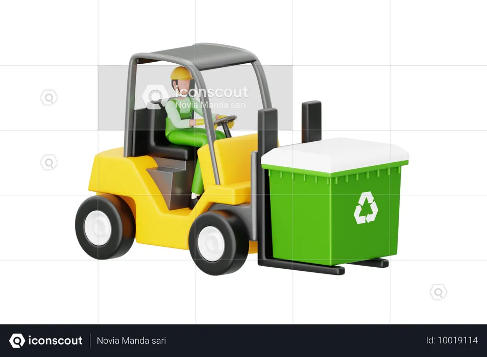 Forklift Holding Trash Box  3D Icon