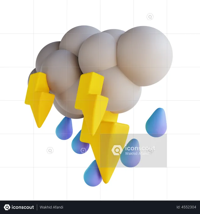 Forte pluie avec éclairs  3D Illustration