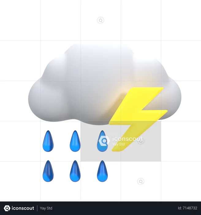 Forte pluie avec tonnerre  3D Icon