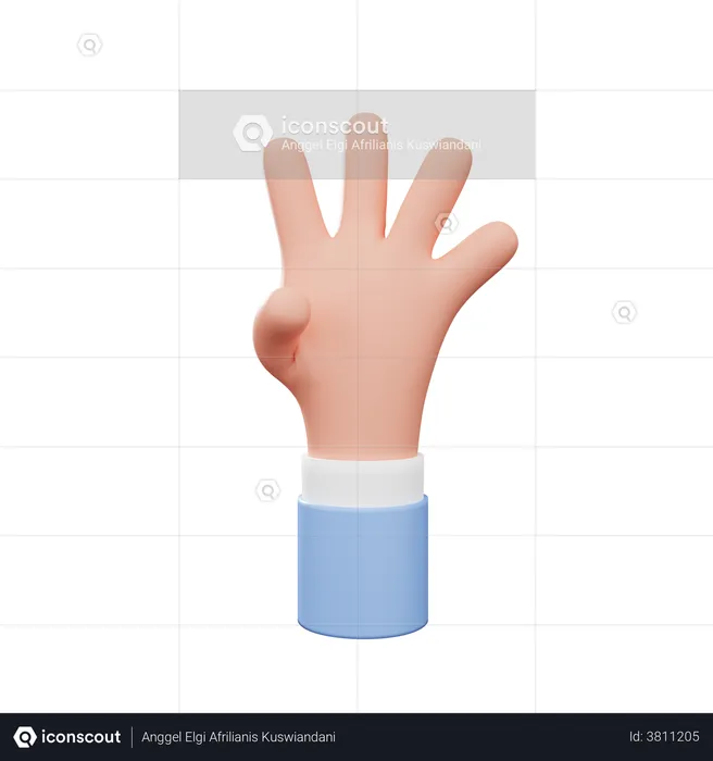 Four Finger Gesture  3D Illustration