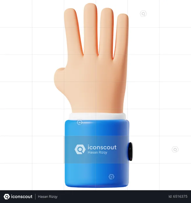 Four Finger Hand Gesture  3D Icon