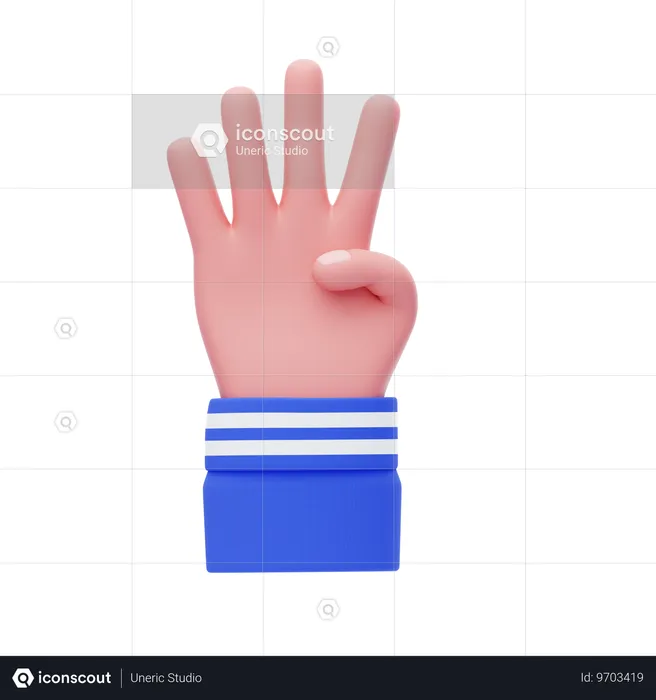 Four Finger Hand Gesture  3D Icon