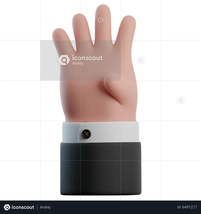 Four Finger Hand Gesture  3D Icon