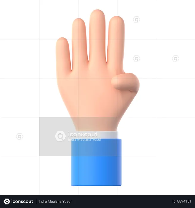 Four Fingers Hand Gesture  3D Icon