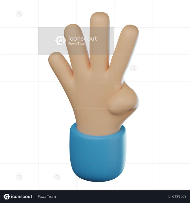 Four Fingers Hand Gesture  3D Icon