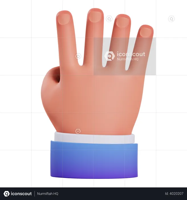 Four fingers hand gesture  3D Illustration