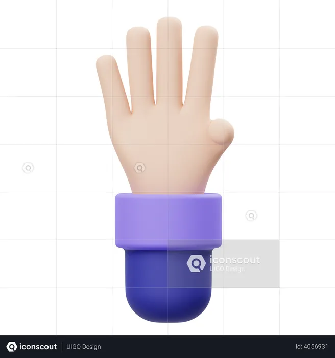 Four Fingers Hand Gesture  3D Illustration