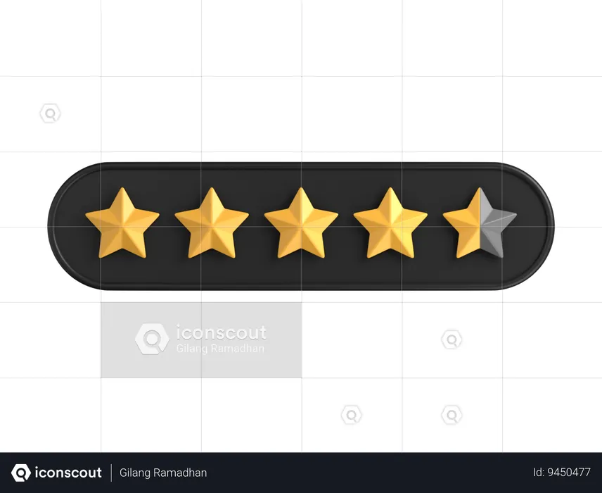 Four Point Five of Five Star Rating  3D Icon