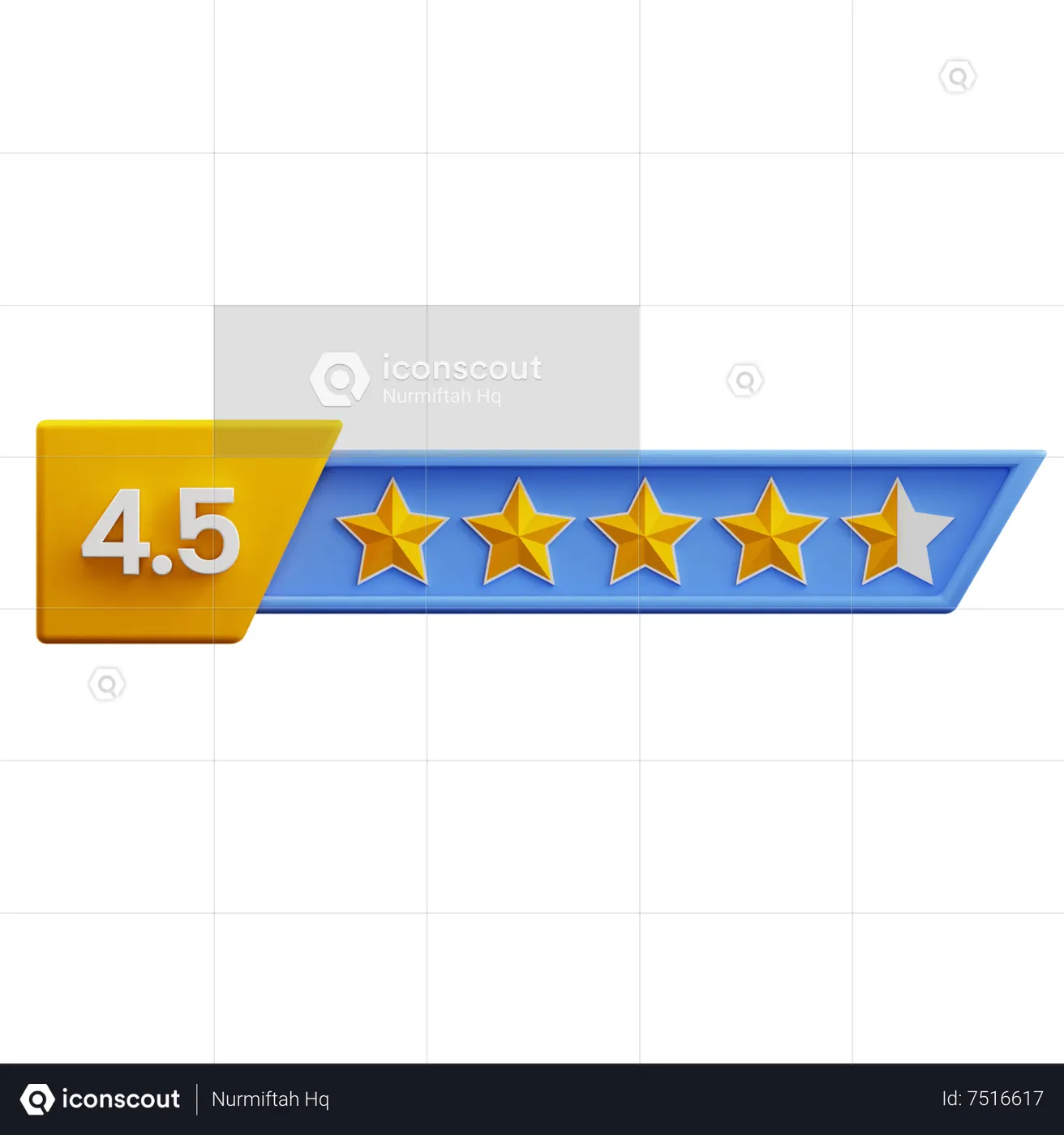 Four Point Five Star Rating 3D Icon download in PNG, OBJ or Blend format